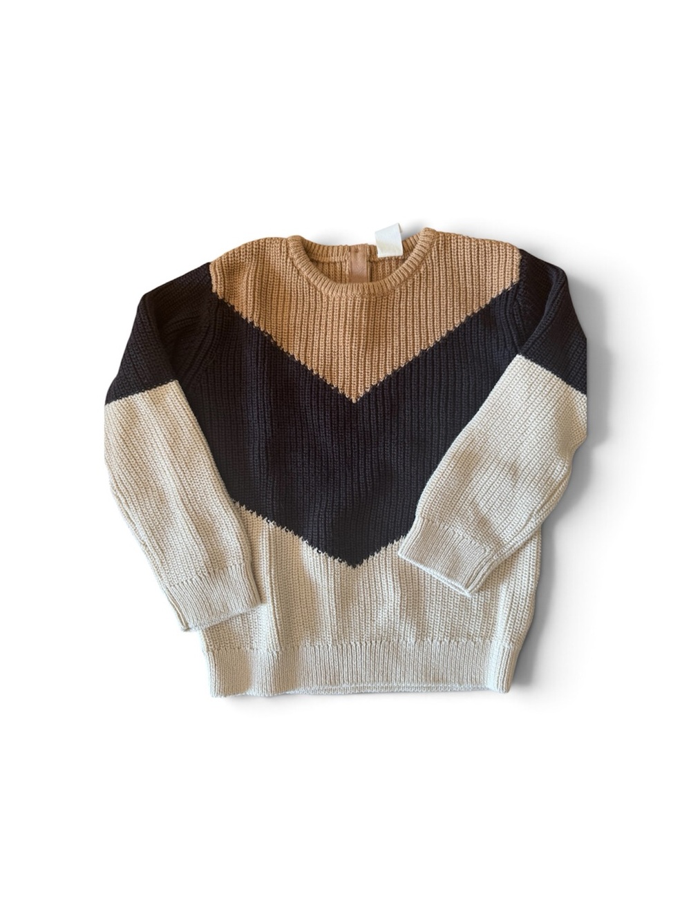 H&M Kids Chevron Colorblock Sweater - Tan, Black & Cream